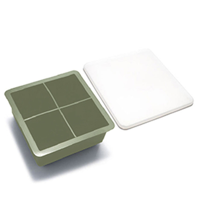 Bebas BPA 4 Lubang Cetakan Es Silikon 11.5cm Snack Fruit Storage Ice Cube Tray Dengan Tutup
