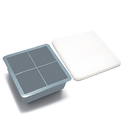 Bebas BPA 4 Lubang Cetakan Es Silikon 11.5cm Snack Fruit Storage Ice Cube Tray Dengan Tutup