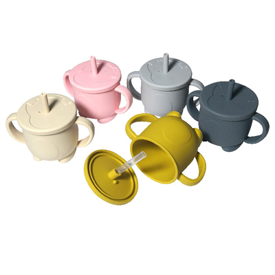 200ml Reusable Kids Drink Water silikon Straw Cup Dengan Pegangan