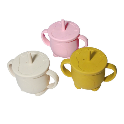 200ml Reusable Kids Drink Water silikon Straw Cup Dengan Pegangan