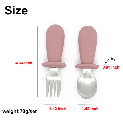 Sendok Garpu Bayi Silikon Perak 316 Bahan Stainless Steel Untuk Anak-Anak
