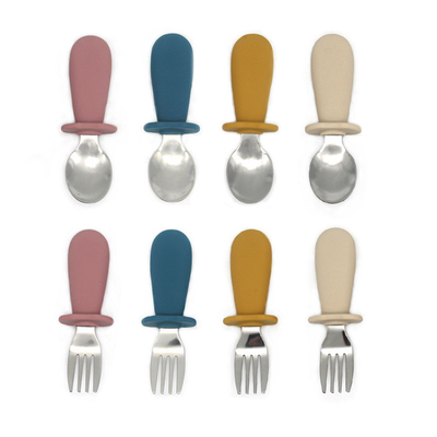 316 Stainless Steel Bayi Silicone Garpu Dan Sendok Set 4,33 Inch Tinggi 1,42 Inch Lebar