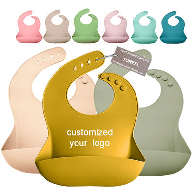 OEM Custom Adjustable Panjang silikon Sayang Bib Dengan Penangkap Makanan